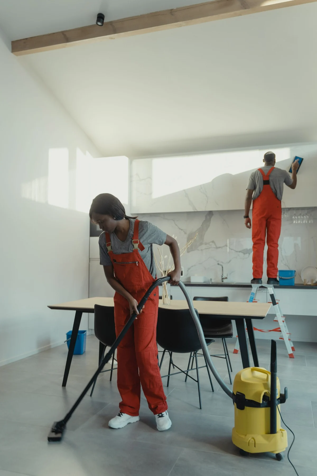 Professional housekeeping team at work